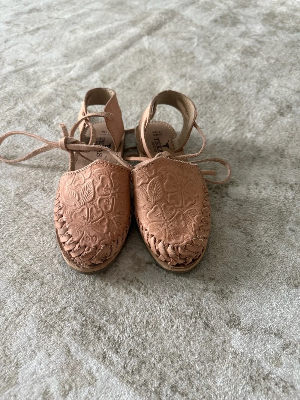 Girls Pink Leather Lace-Up Huarache Sandals